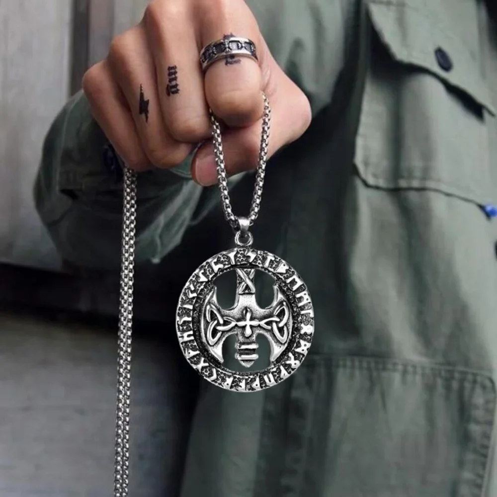 ❤️Viking axe titanium steel pendant necklace for women/men, N90201P175